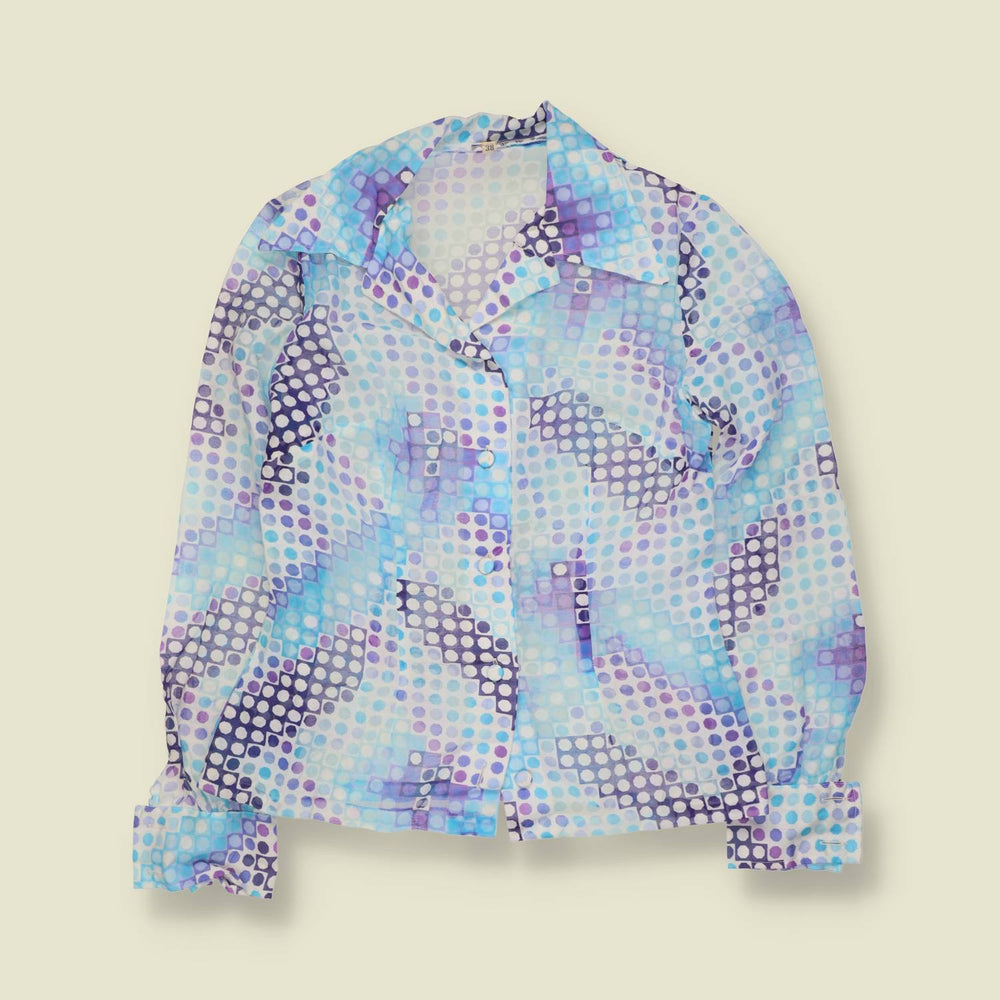 1970s | Lightweight Patterned Blouse | Blue & Purple - 10