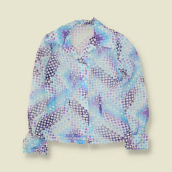 1970s | Lightweight Patterned Blouse | Blue & Purple - 10