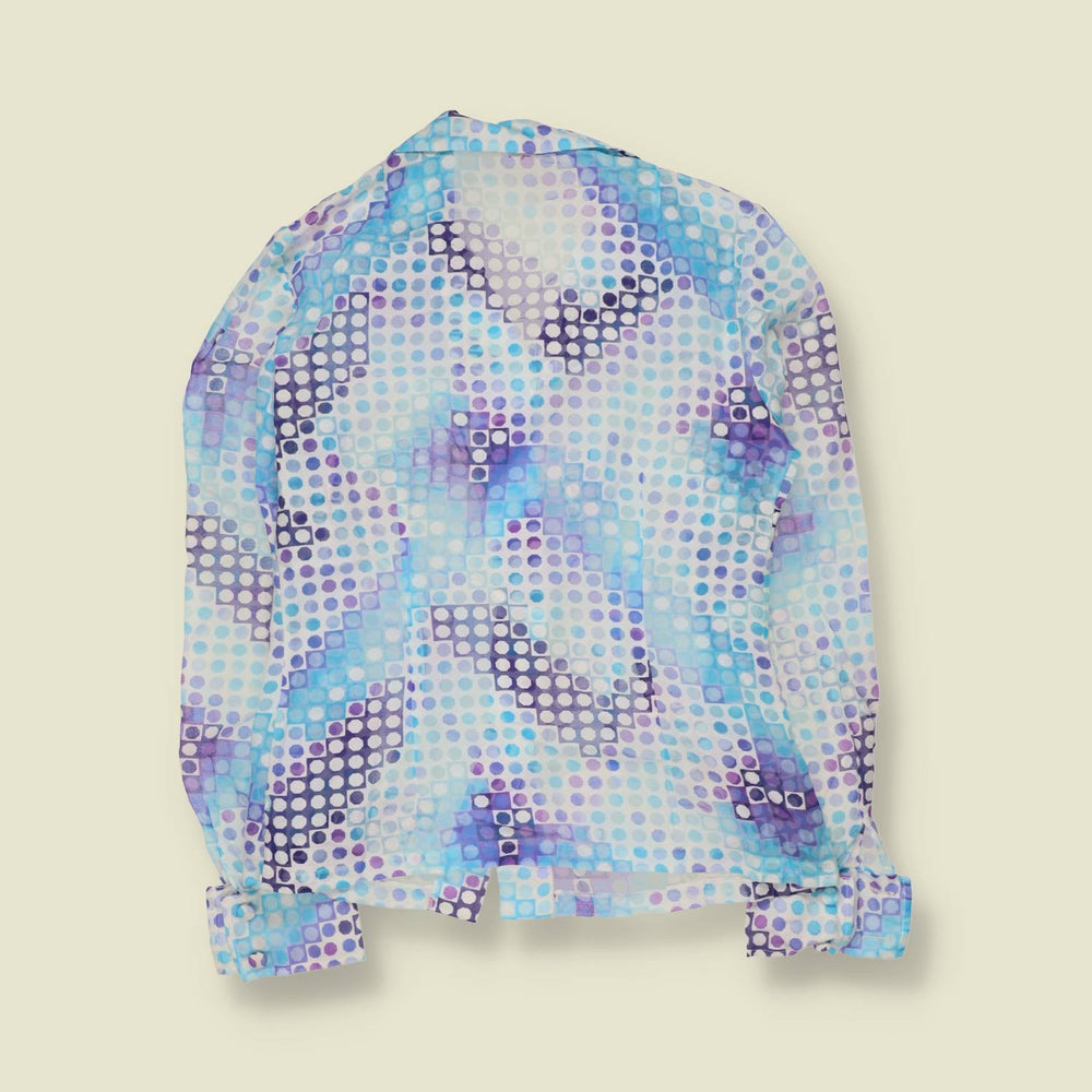 1970s | Lightweight Patterned Blouse | Blue & Purple - 10