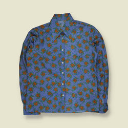 1970s | Floral Patterned Blouse | Blue - 16