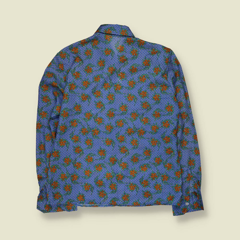 1970s | Floral Patterned Blouse | Blue - 16