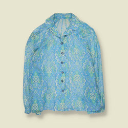 1960s | Lightweight Patterned Blouse | Blue - 16