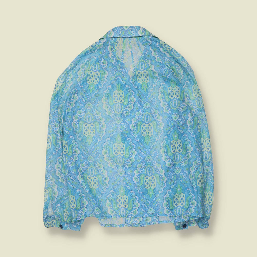 1960s | Lightweight Patterned Blouse | Blue - 16
