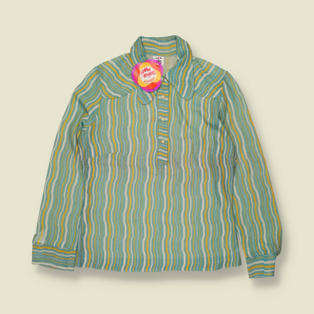 1960s | Strick Mode | Deadstock Striped Top | Blue & Yellow - 10