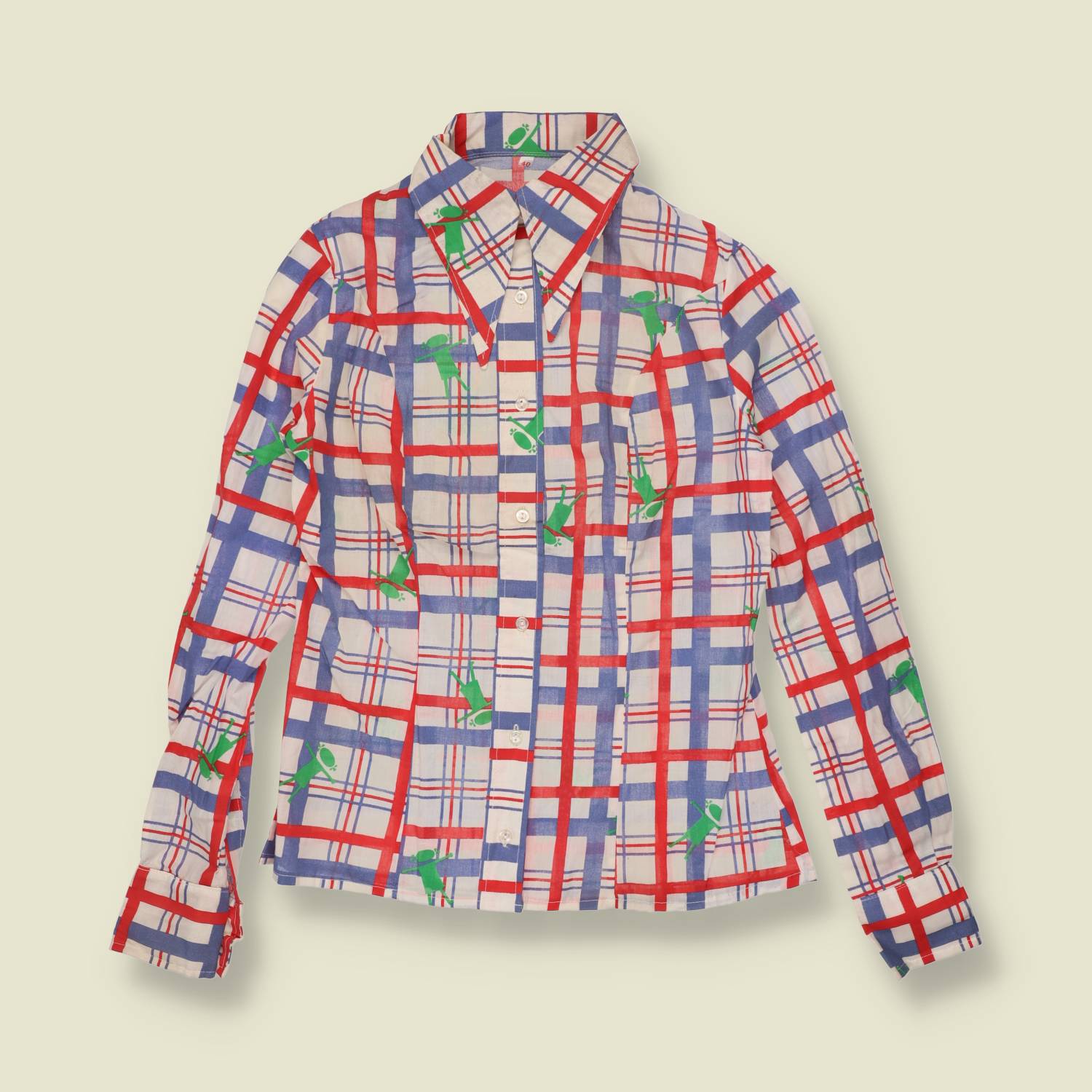 1970s | Dagger Collar Blouse | Red, Blue & Green - 8