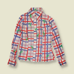 1970s | Dagger Collar Blouse | Red, Blue & Green - 8