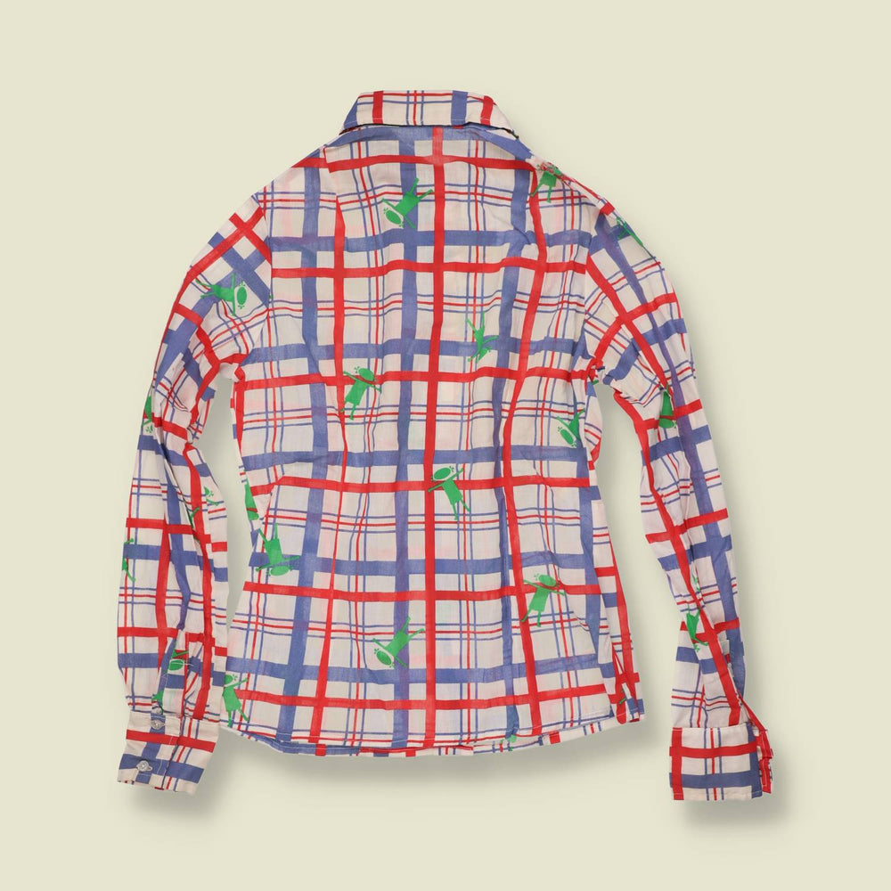 1970s | Dagger Collar Blouse | Red, Blue & Green - 8