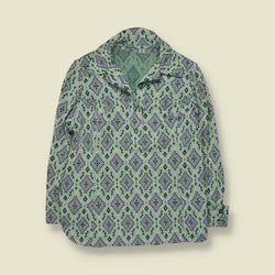 1970s | Jacquard Print Blouse | Green & Blue - 16