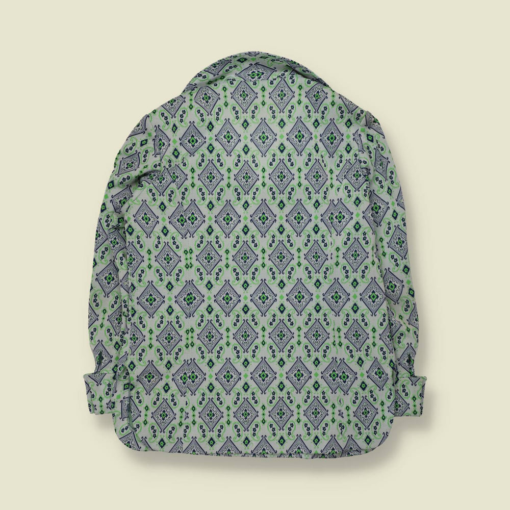 1970s | Jacquard Print Blouse | Green & Blue - 16
