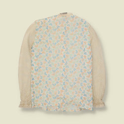 1970s | Made In Italy | Crochet Sleeve Top | Cream Floral - 14