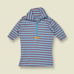 1990s does 70s | Special Collection | Striped Zip Neck Top | Blue, White & Orange - 8