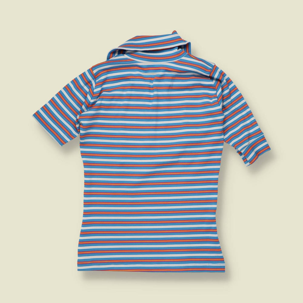 1990s does 70s | Special Collection | Striped Zip Neck Top | Blue, White & Orange - 8