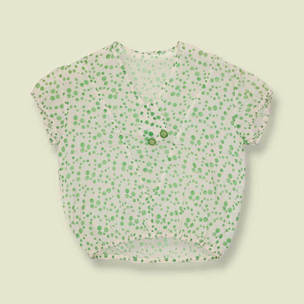 1950s | Cotton Blouse | White & Green - 10