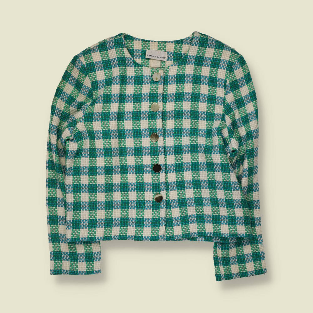 1980s | Kenneth Mitchell | Wool Mix Blazer | Green, Blue & Cream - 14