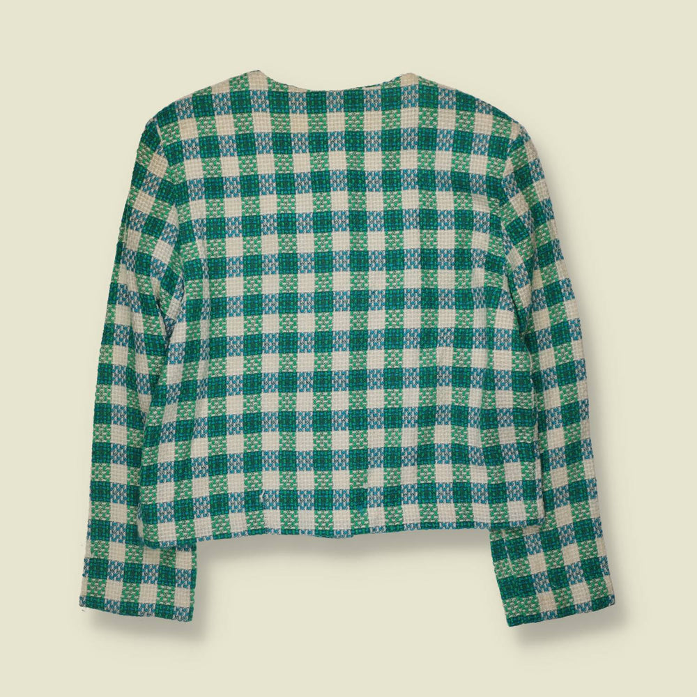 1980s | Kenneth Mitchell | Wool Mix Blazer | Green, Blue & Cream - 14