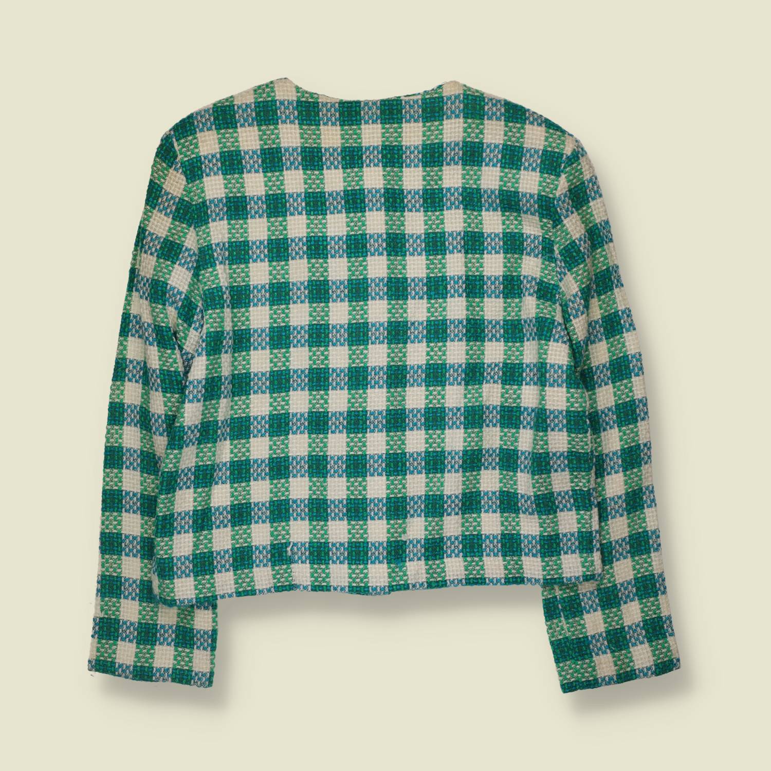 1980s | Kenneth Mitchell | Wool Mix Blazer | Green, Blue & Cream - 14