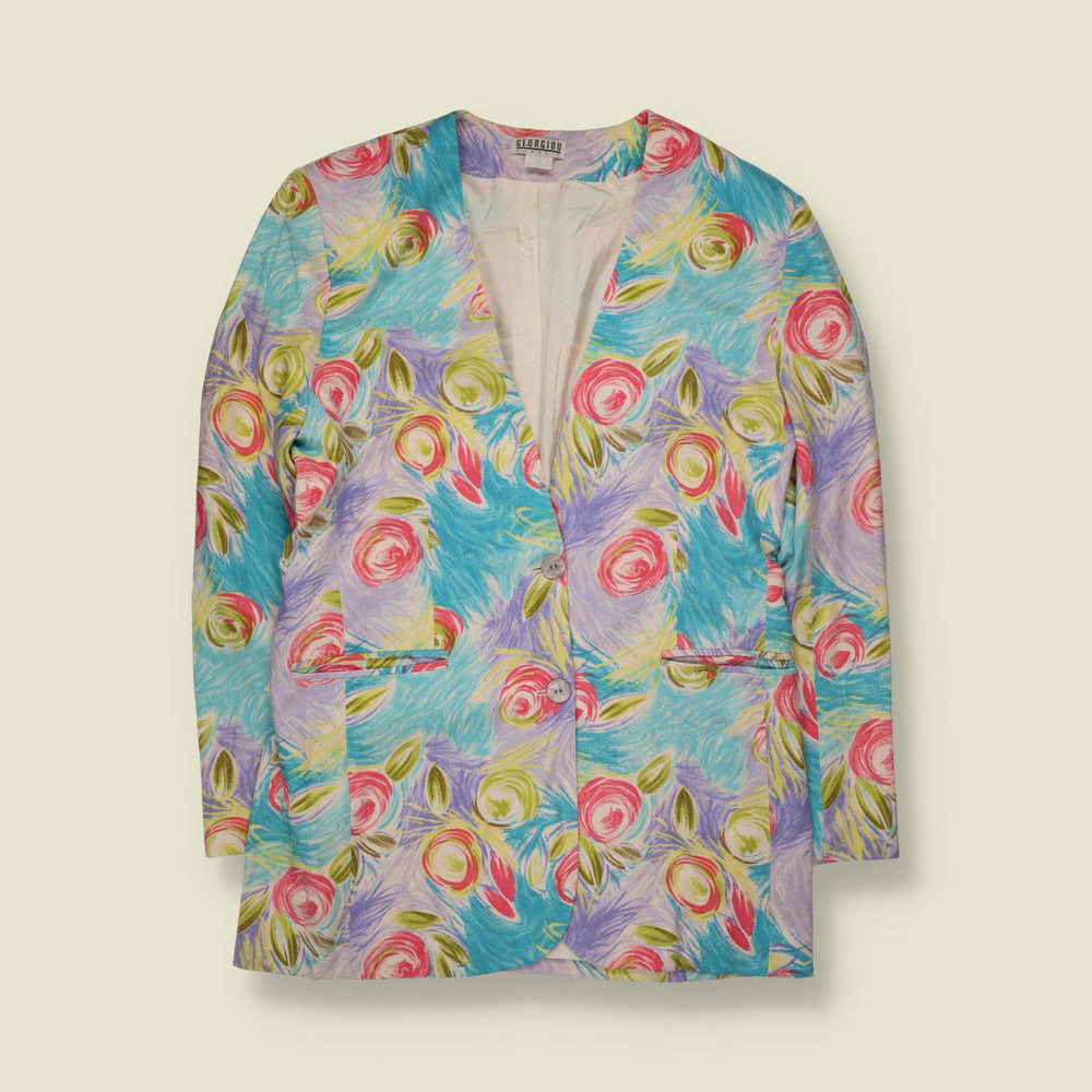1980s | Georgiou | Made In Cyprus | Silk Summer Blazer | Blue, Pink & Lilac - 14
