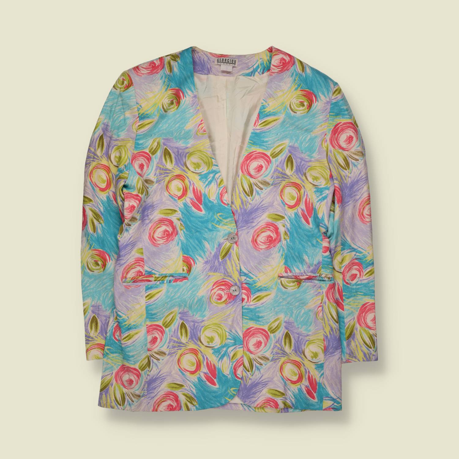 1980s | Georgiou | Made In Cyprus | Silk Summer Blazer | Blue, Pink & Lilac - 14