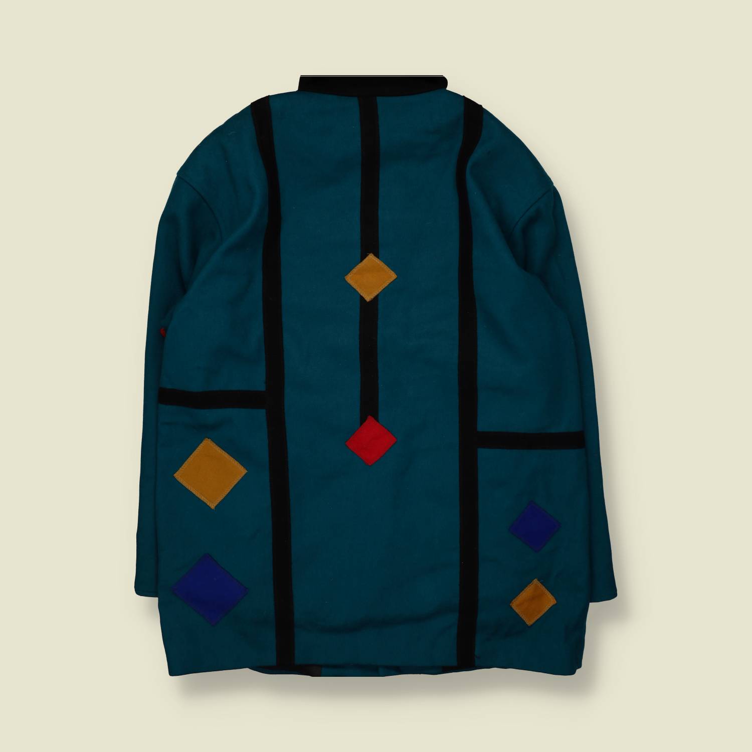 1980s | International Sauce | Made In Yugoslavia | Wool Mondrian Coat | Teal - 20