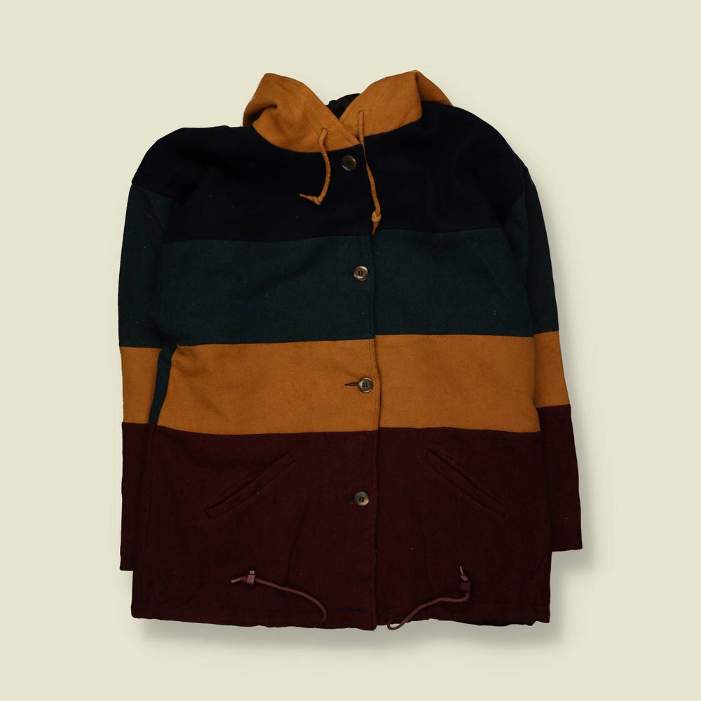 1980s | Braeton | Made In USA | Hooded Wool Coat | Burgundy, Mustard & Green - 18