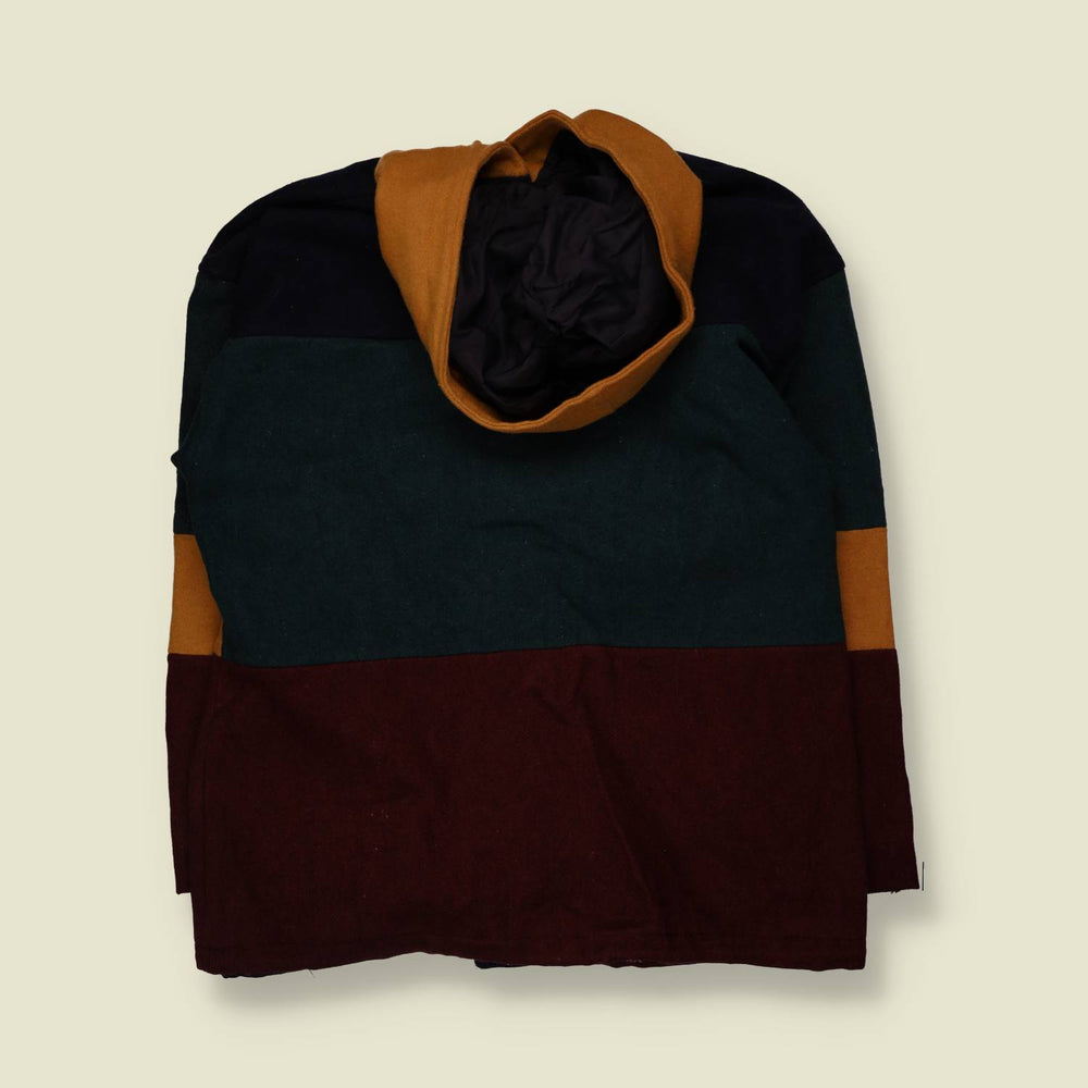 1980s | Braeton | Made In USA | Hooded Wool Coat | Burgundy, Mustard & Green - 18