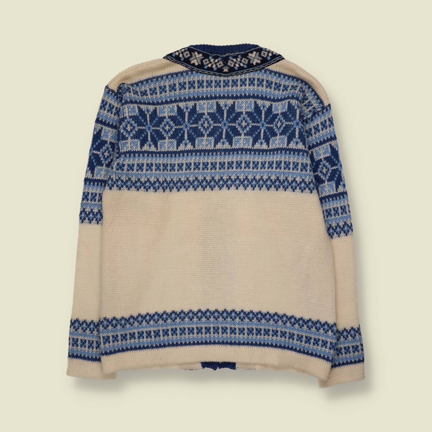 1970s–1980s | Nordstrikk | Made In Norway | Nordic Knit Cardigan | Cream & Blue - 14