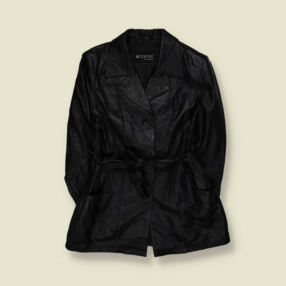 1990s | KCero | Belted Leather Coat | Black - 12
