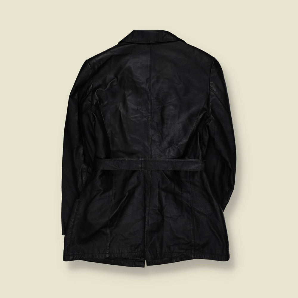 1990s | KCero | Belted Leather Coat | Black - 12