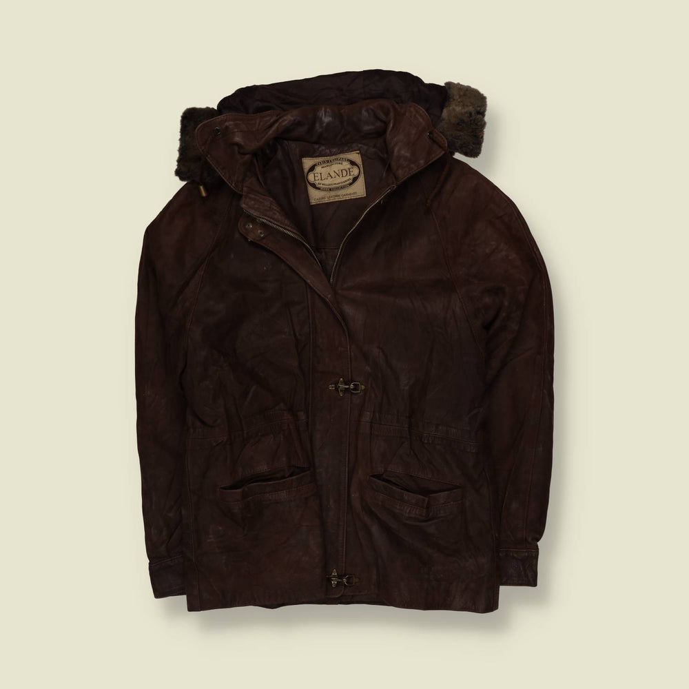 1980s | Elande | Fireman Clasp Leather Coat | Brown - 12