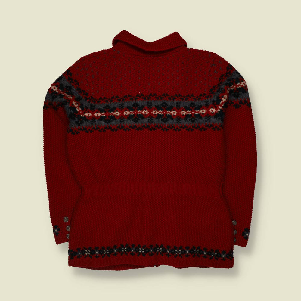 1990s | Ralph Lauren | Hand Knit Wool Cardigan | Red - 12