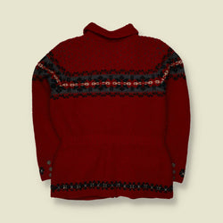 1990s | Ralph Lauren | Hand Knit Wool Cardigan | Red - 12