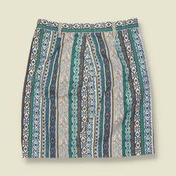 1980s | Patterned Denim Skirt | Blue & Green - w30