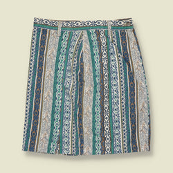 1980s | Patterned Denim Skirt | Blue & Green - w30