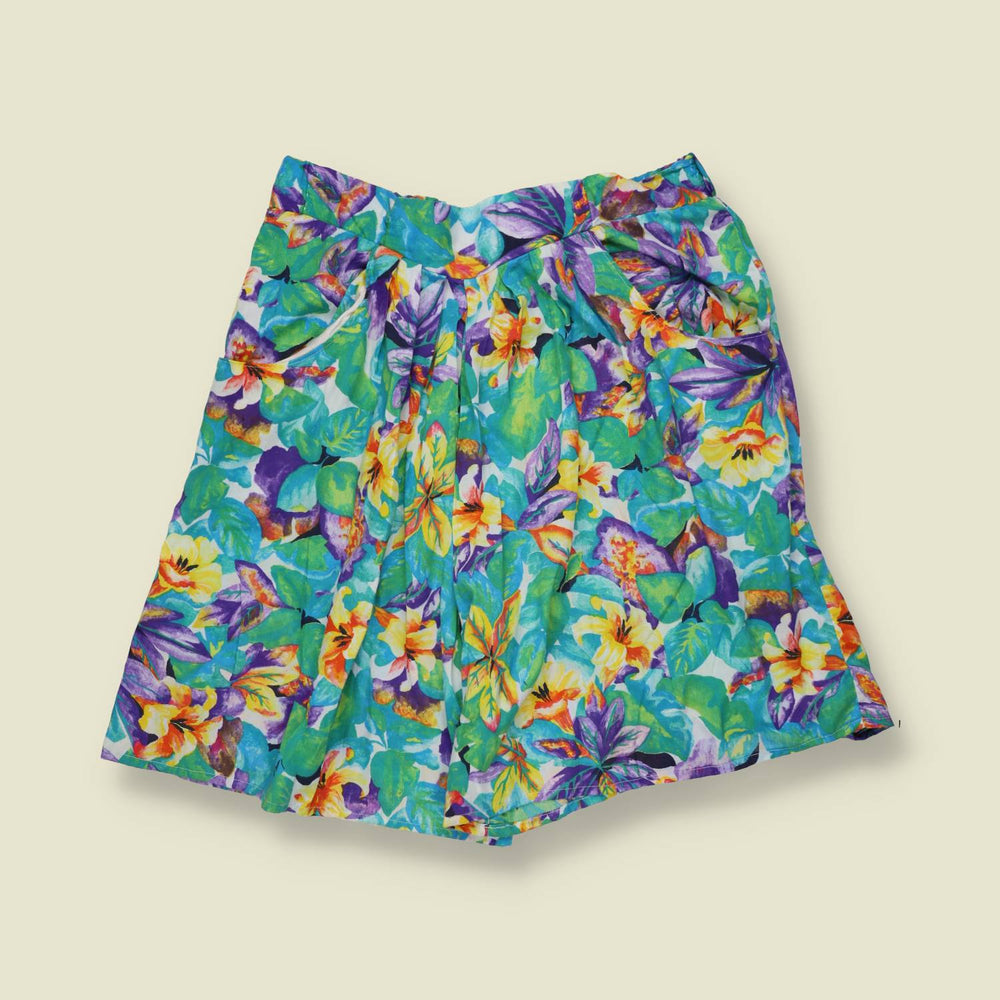 1980s | Marilyn | Floral Culottes | Blue & Green - w32