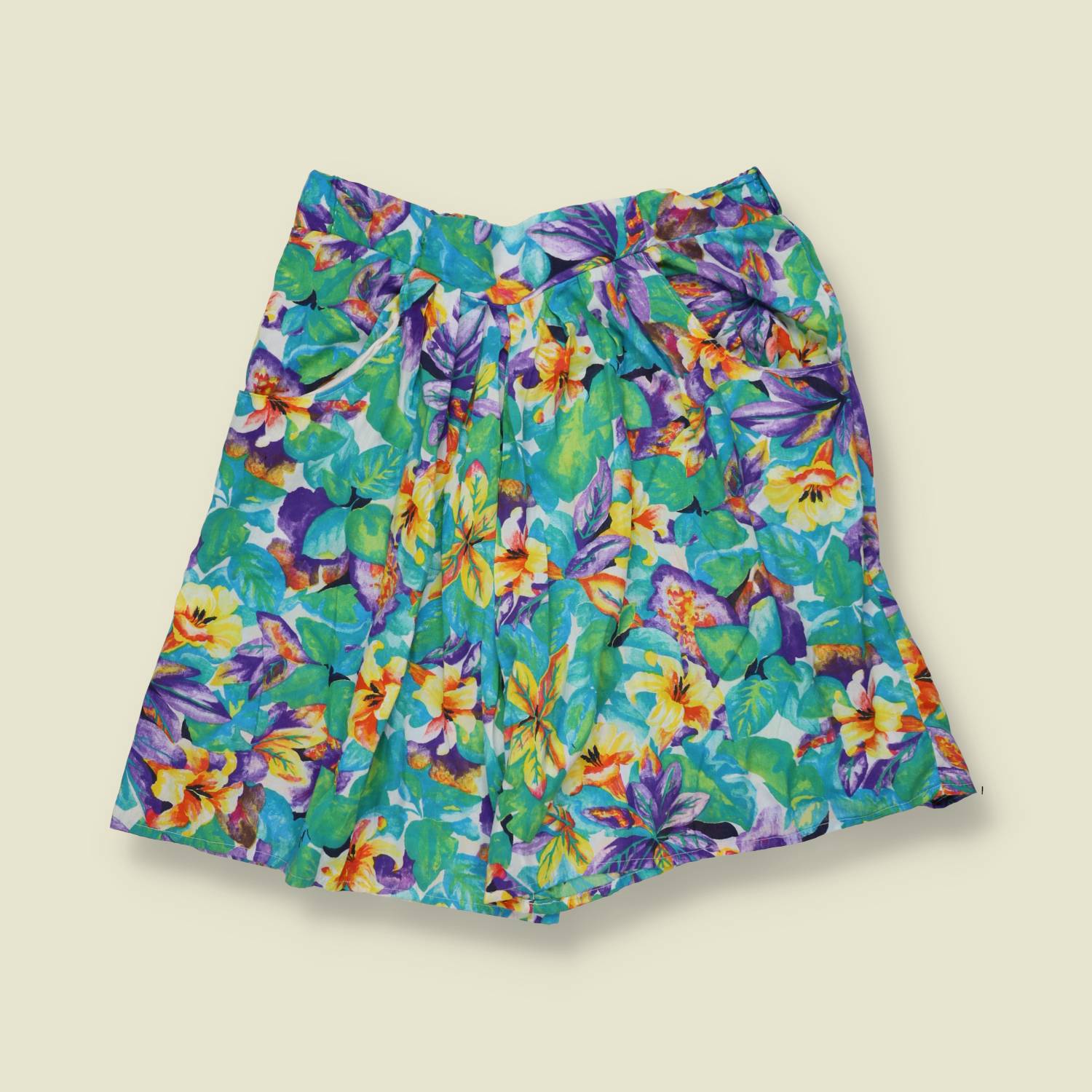 1980s | Marilyn | Floral Culottes | Blue & Green - w32
