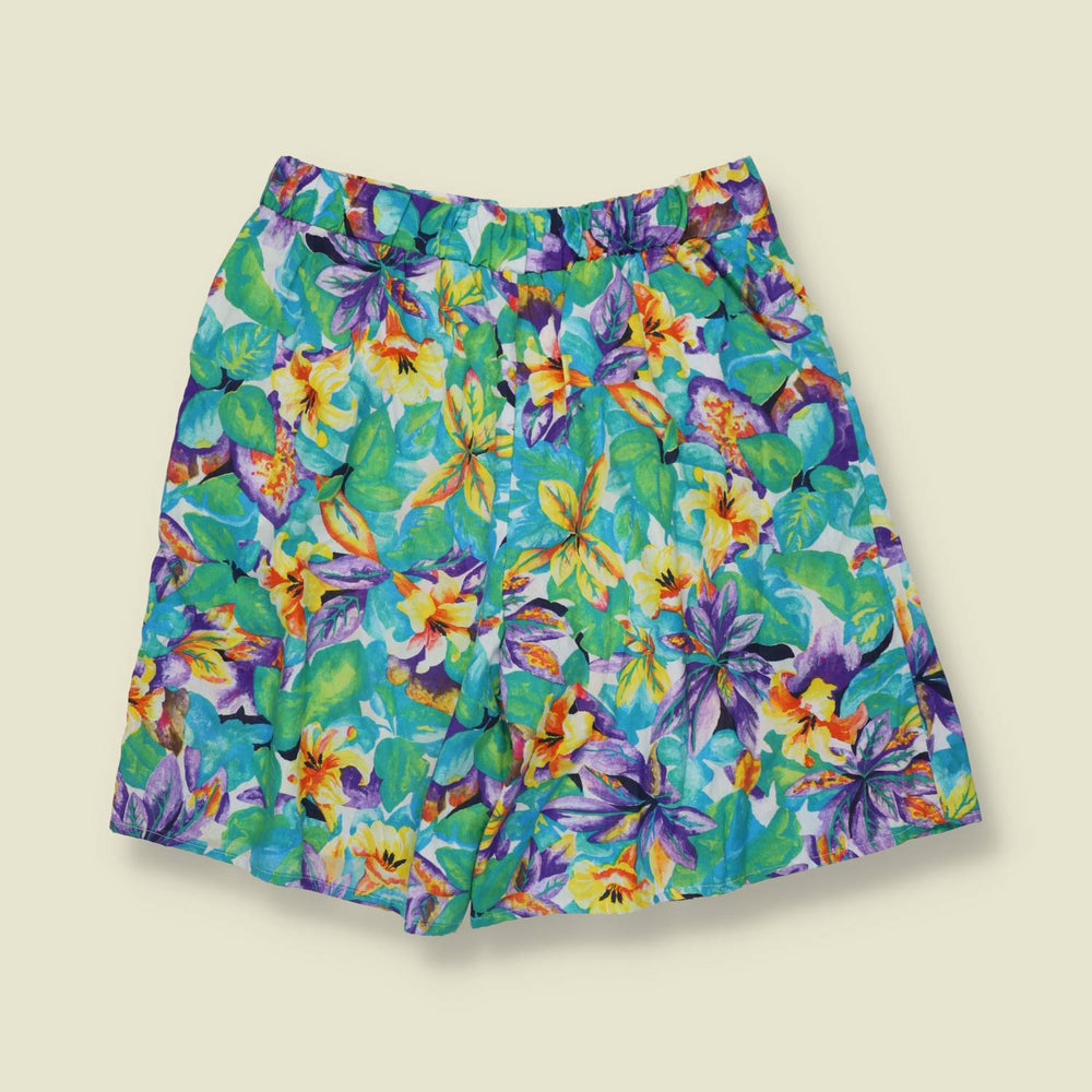 1980s | Marilyn | Floral Culottes | Blue & Green - w32