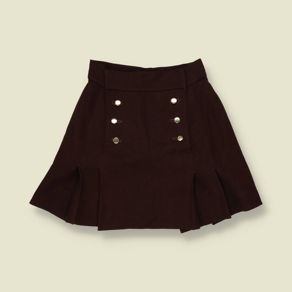 1990s | Pleated Mini Skirt | Dark Brown - w24