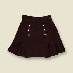 1990s | Pleated Mini Skirt | Dark Brown - w24