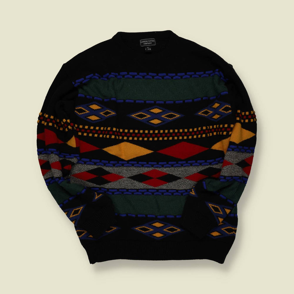 1990s | Classical Clothing Company Pattern Knit – Black Multi - M