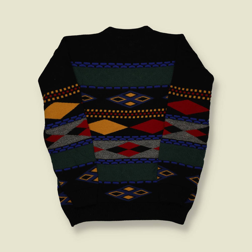 1990s | Classical Clothing Company Pattern Knit – Black Multi - M