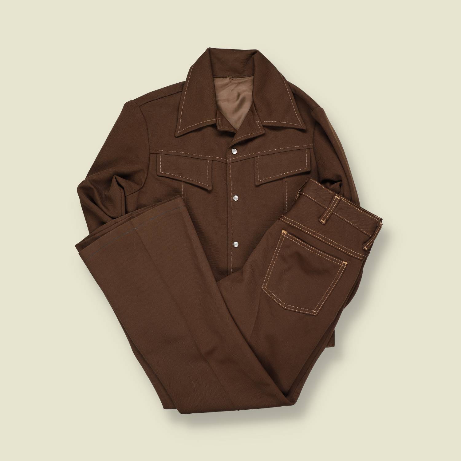 1970s | Leisure Suit | Brown Western-Style Two-Piece - S