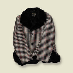 1970s | JCPenney | Houndstooth Coat – Faux Fur Collar & Lining - S/M
