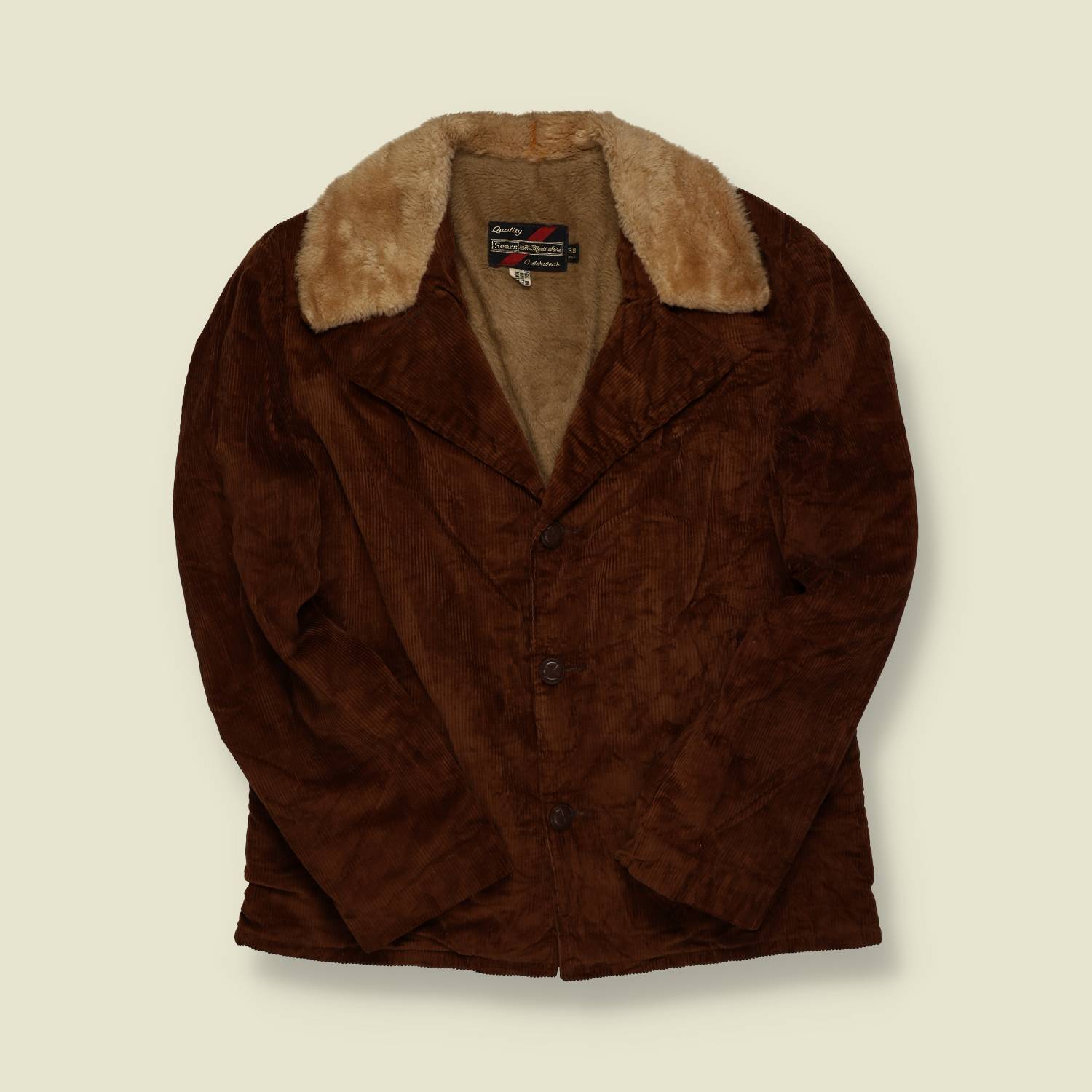 1970s | Sears | Brown Corduroy Coat – Faux Fur Collar & Lining - S/M
