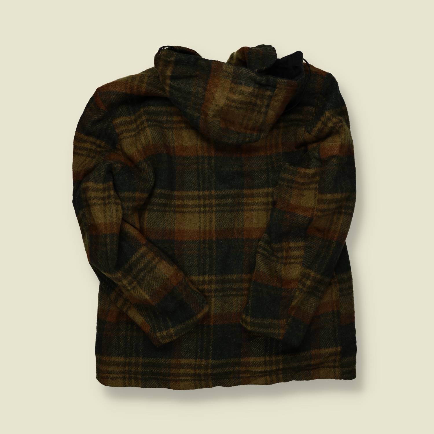 1970s | Rugby | Wool Plaid Hooded Jacket – Brown/Olive Check, Zip-Front - M/L