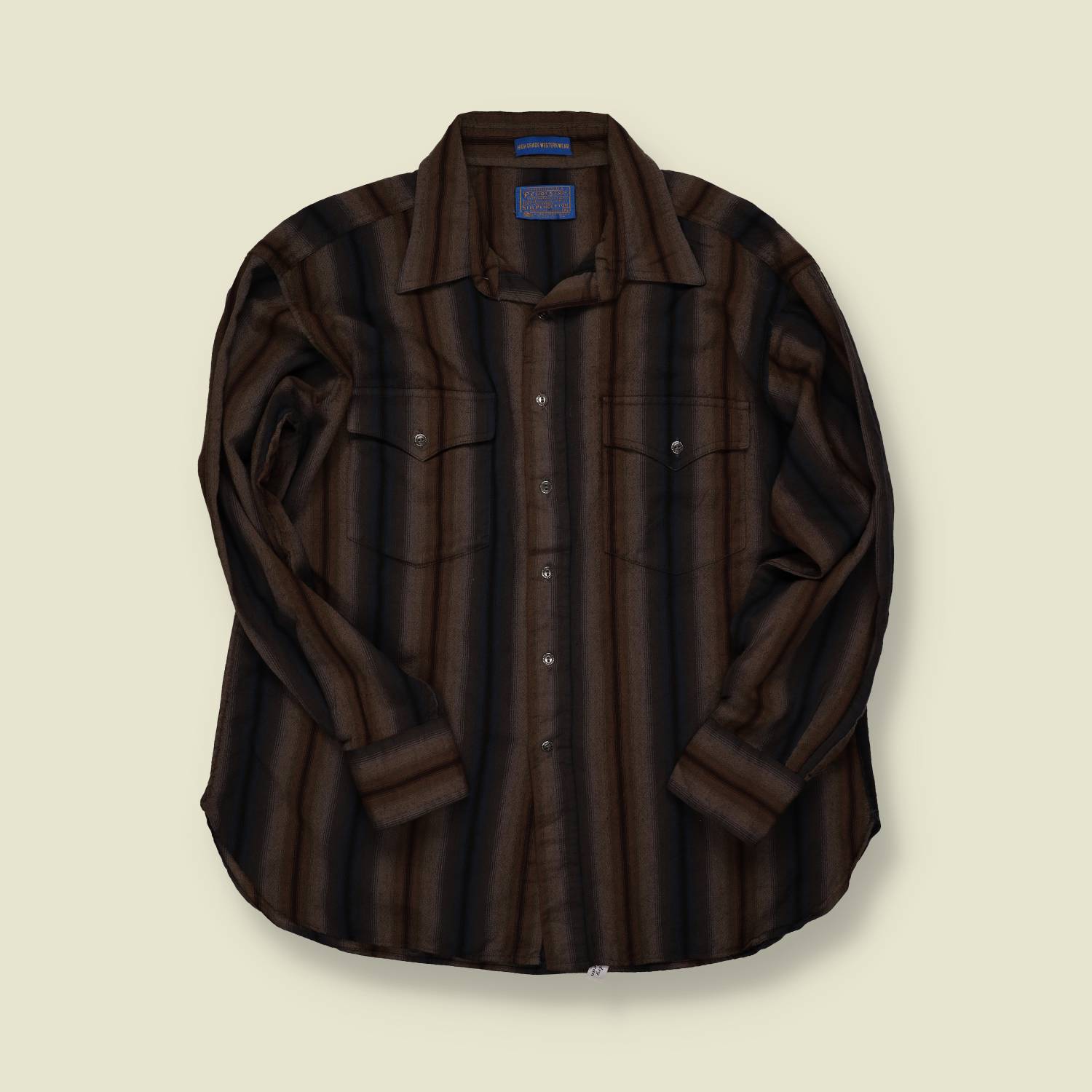 1970s | Pendleton | Made in USA | Wool Western Shirt – Brown/Black Ombre Stripe - L