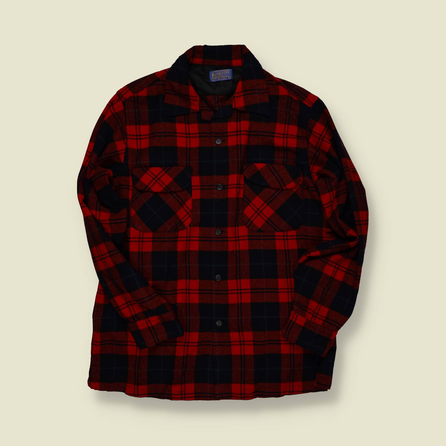 1970s | Pendleton | Made in USA | Wool Board Shirt – Red/Black Plaid - M
