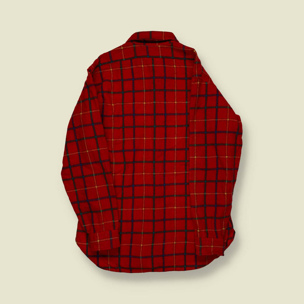 1970s | Pendleton | Made in USA | Wool Grid-Check Shirt – Red/Blue/Gold - S