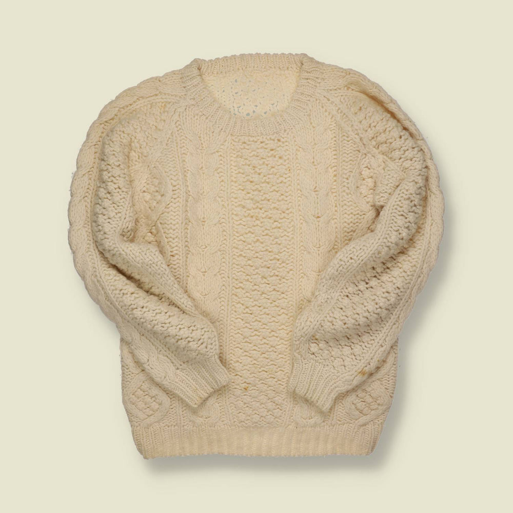 1970s–80s | Hand-Knit Aran Jumper – Natural Cream Wool - S