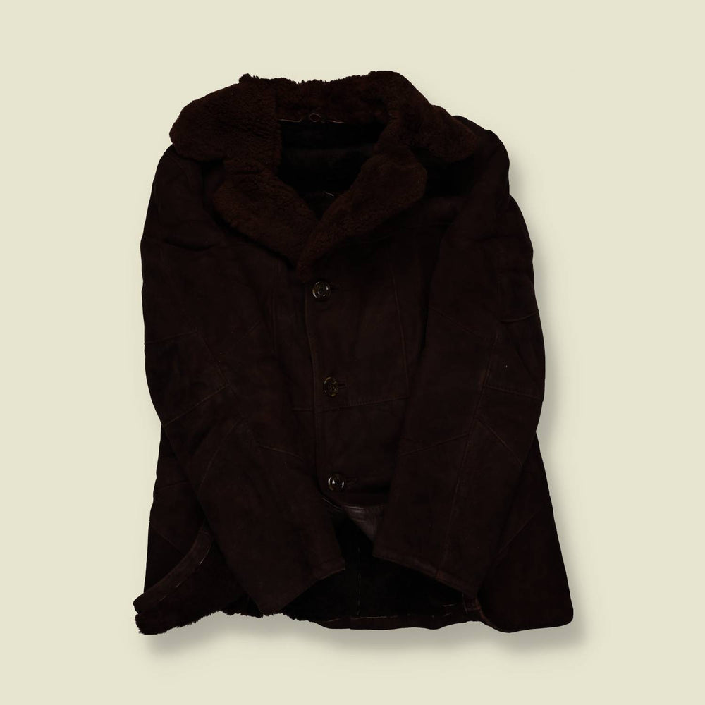 1970s | Sheepskin (Shearling) Coat – Near-Black Chocolate Suede & Dark Fleece - S/M