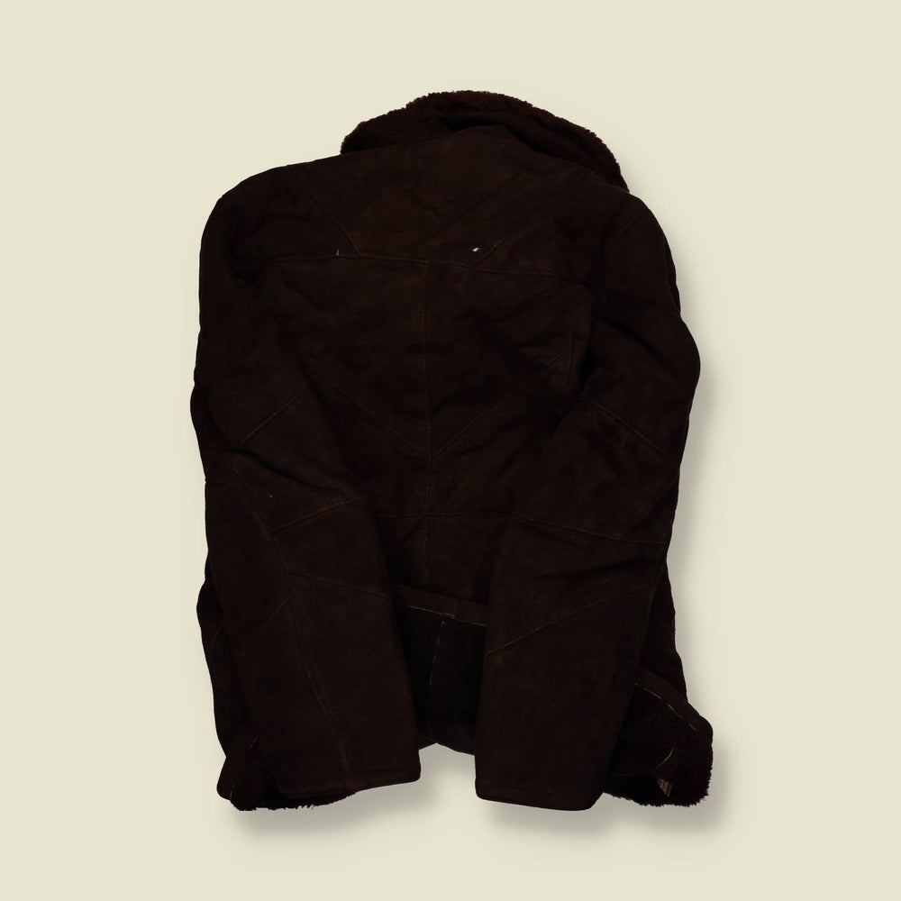 1970s | Sheepskin (Shearling) Coat – Near-Black Chocolate Suede & Dark Fleece - S/M